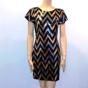 Zoe black silver, & gold sequin mini dress Size M